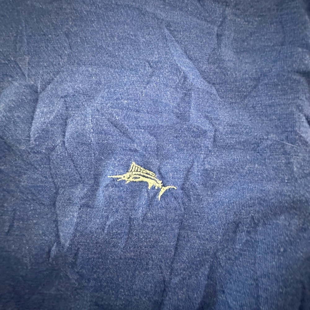 Navy Tee with Small Embroidered Fish Logo Sz M